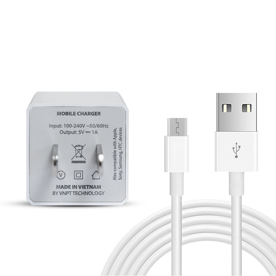 Combo Củ sạc điện thoại 5V/1A & Dây sạc cổng Micro USB chính hãng cao cấp