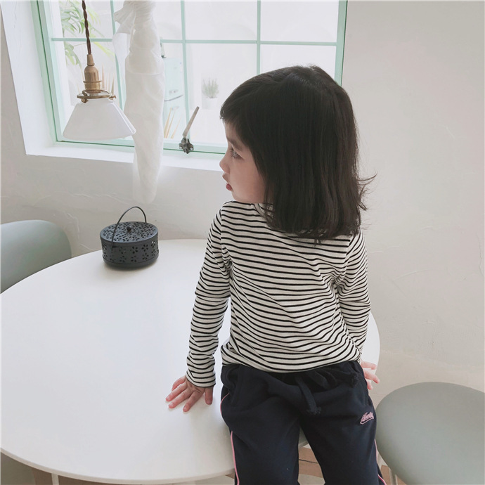 Áo thun cotton cổ cao cho bé trai bé gái mặc thu đông, chất cotton đẹp dày dặn, giữ ấm tốt, mẫu mới kẻ sọc dễ mặc | MA07