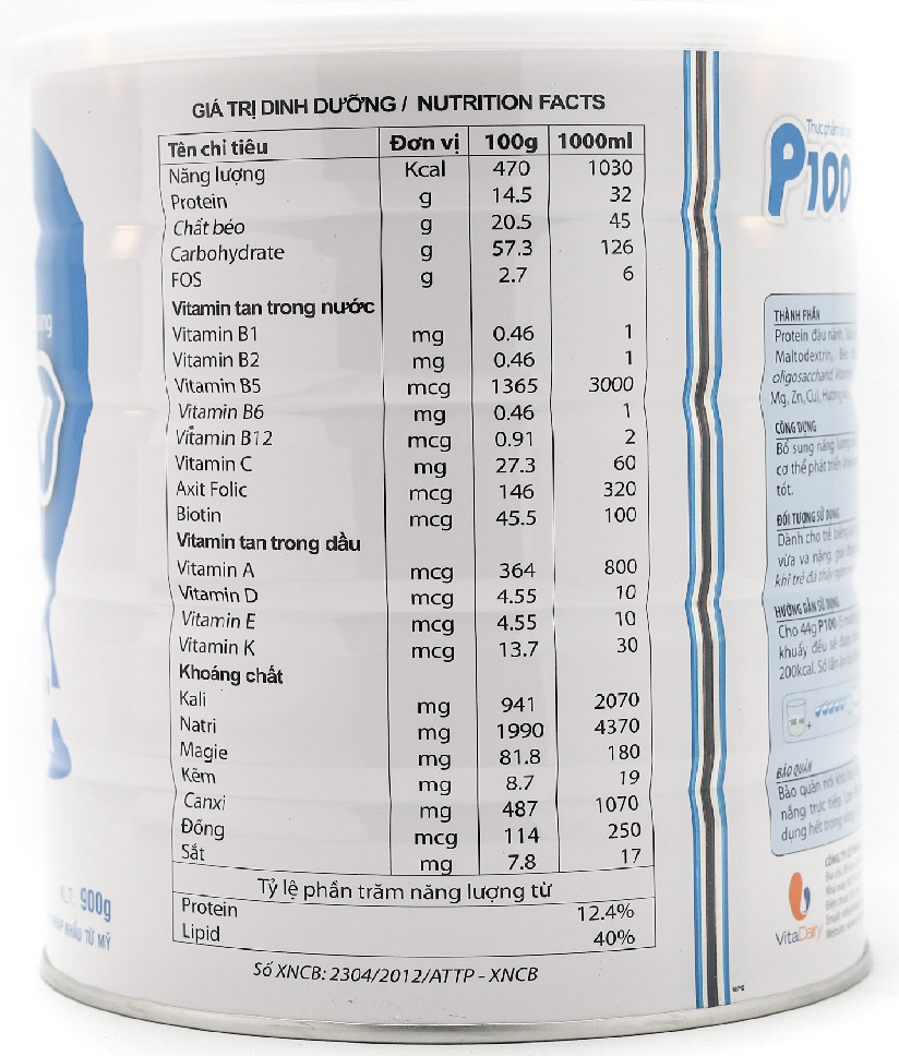 Combo 03 lon sữa P100 900G - dành cho trẻ biếng ăn, suy dinh dưỡng, bệnh, phục hồi bệnh