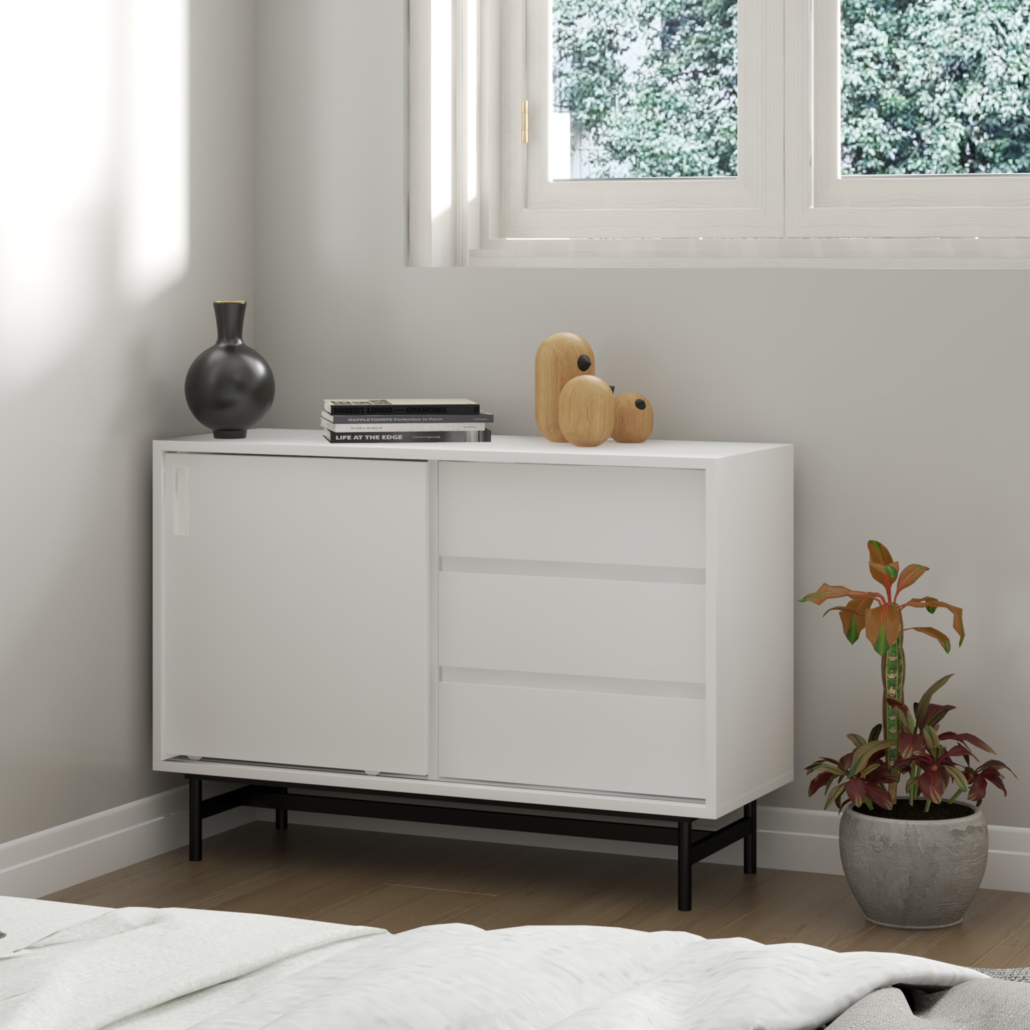 [Happy Home Furniture] LUCA, Tủ lưu trữ cánh lùa 3 ngăn kéo - Chân sắt, 100cm x 36cm x 70cm ( DxRxC), TCL_019
