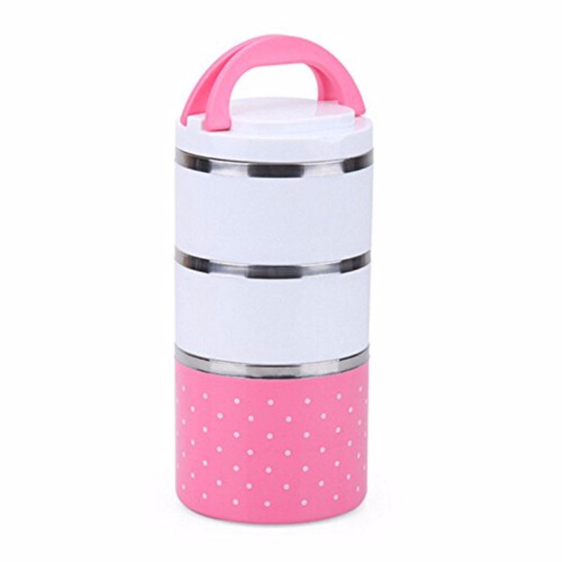 Cặp Lồng Cơm 3 Tầng Giữ Nhiệt Chấm Bi Ruột Inox - Giao Màu Ngẫu Nhiên - Miễn Phí Vận Chuyển