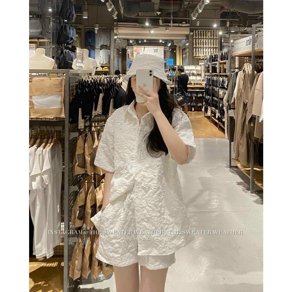 SET ÁO SƠ MI TAY NGẮN FORM RỘNG MIX QUẦN ĐÙI CHO CÁC NÀNG TRẺ TRUNG NĂNG ĐỘNG