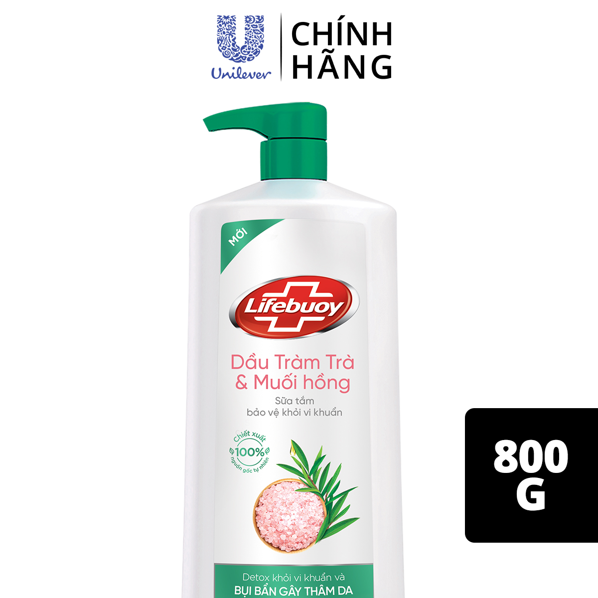 Sữa Tắm Lifebuoy Detox Và Sạch Sâu Khỏi Bụi Mịn Pm2.5 Và Vi Khuẩn Tràm Trà Muối Hồng 100% Từ Thiên Nhiên Chai 800G