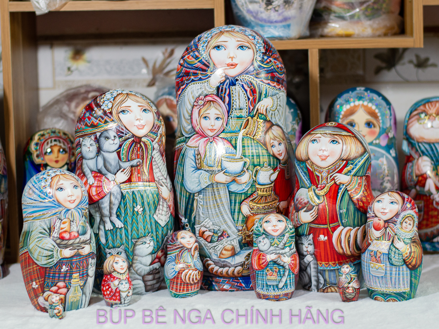 BỘ BÚP BÊ NGA 10 LỚP 35CM CAO CẤP VẼ HOA VĂN "CÔ BÉ MỜI TRÀ" CỰC ĐẸP VÀ ĐỘC ĐÁO, PHONG CÁCH
