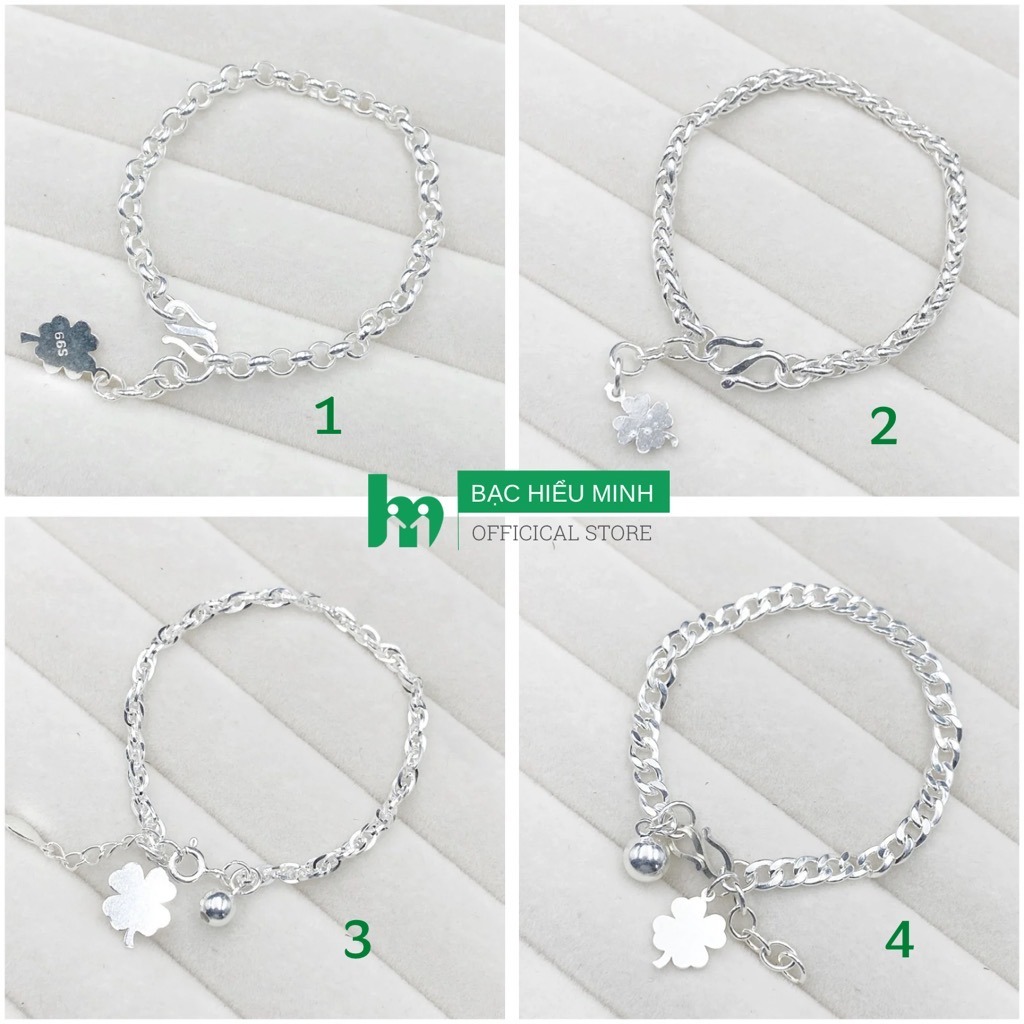 Lắc Tay Cho Bé Bạc Ta Cỏ 4 Lá Chính Hãng Bạc Hiểu Minh LTE564