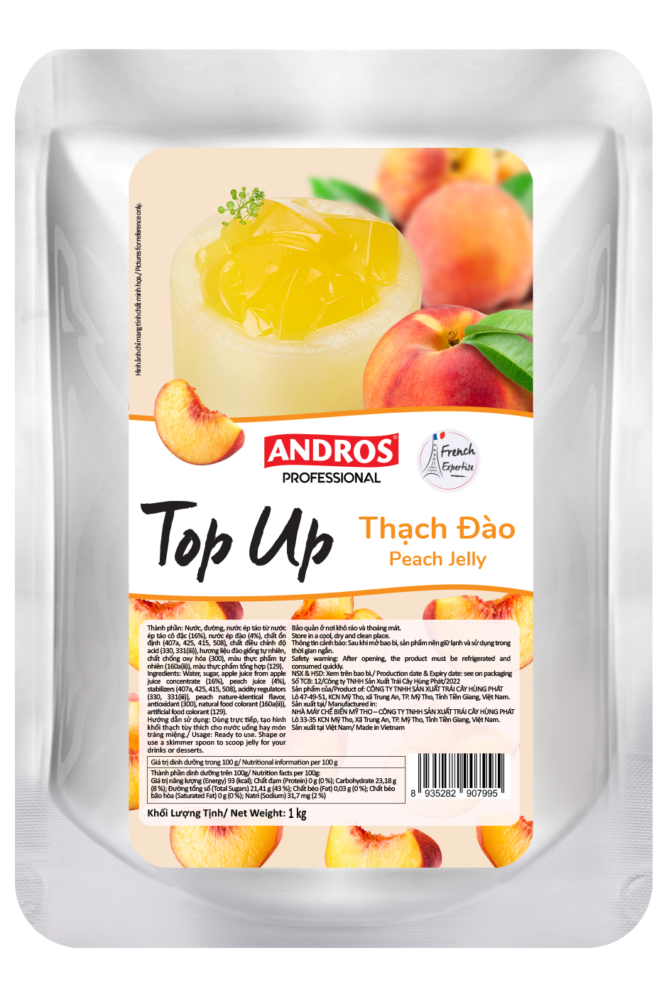 Thạch Topping Đào - Không Chất Bảo Quản - ANDROS TOP UP - 1 KG