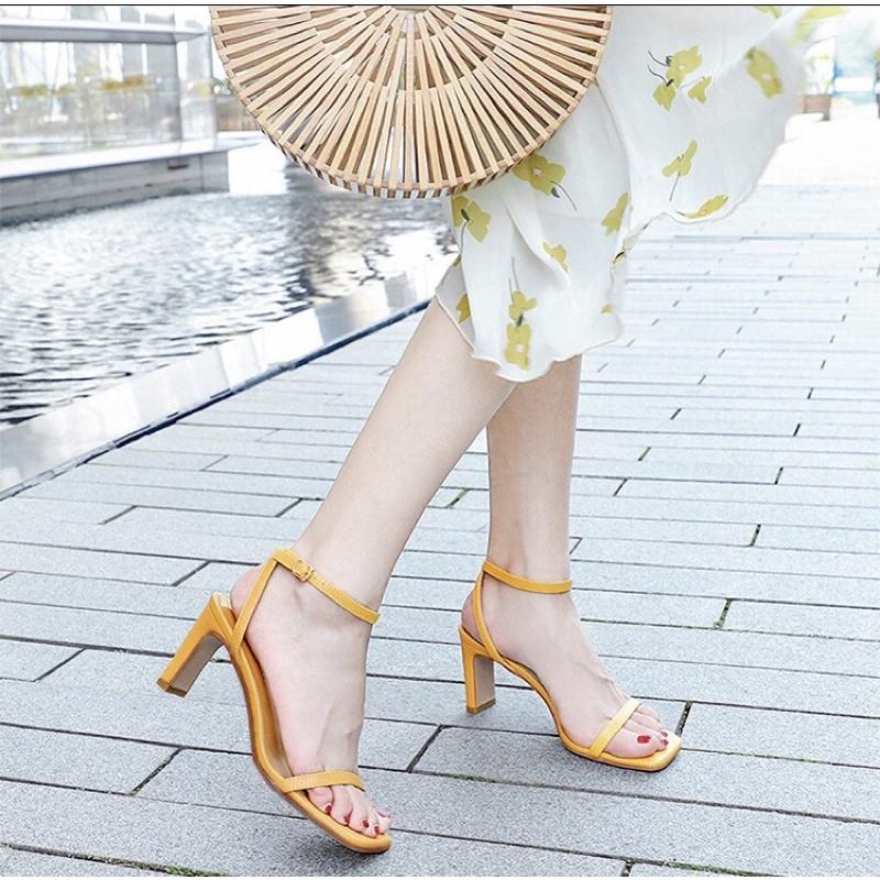 Giày sandal cao gót 7p màu vàng, nâu, trắng, đen