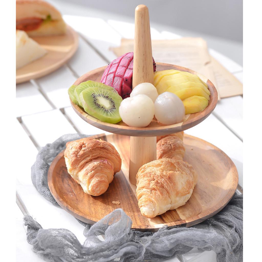 2/3 Tier Cake Snack Stand Wooden Serving Tray Fruit Platter Cupcake Holder