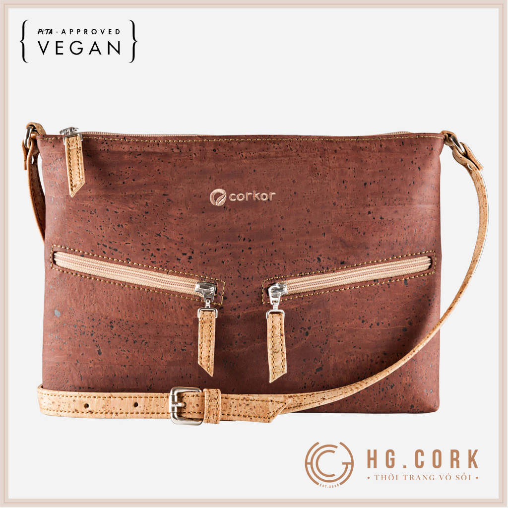 Túi Đeo Chéo Nữ Cao Cấp Phối Khóa - SMALL CROSSBODY PURSE - HGcork Corkor CK159 - Vật liệu da cork thực vật thuần chay - Sản phẩm Handmade, Sản xuất tại Bồ Đào Nha