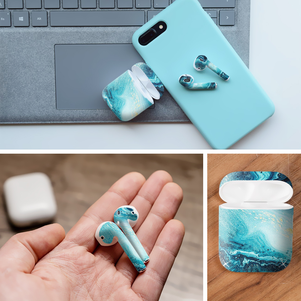 Miếng dán skin chống bẩn cho tai nghe AirPods in hình vân đá - dah008 (bản không dây 1 và 2)