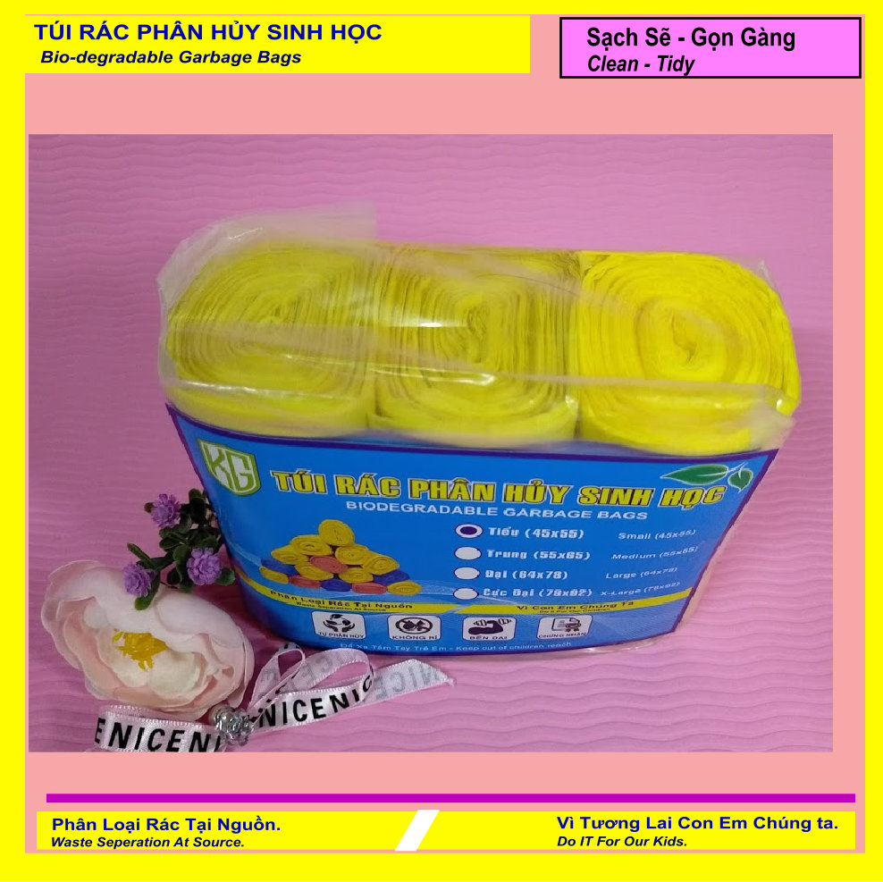 Set 10 Kí Bao Rác Tự Hủy Sinh Học - Phân Hủy Sinh Học - Dạng Cuộn - 3 Size - MÀU VÀNG / Set 10 Kilograms Of Bio-degradable Trash Bags - In Rolls - 3 Sizes - COLOR YELLOW