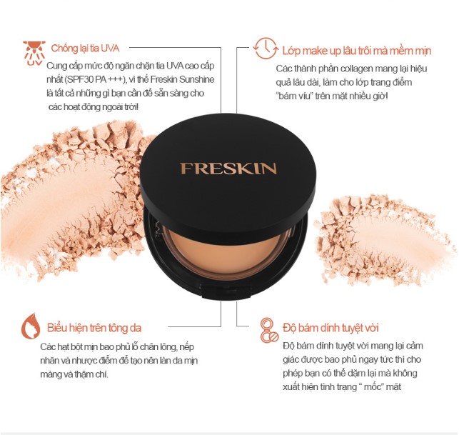 Phấn Phủ Collagen Kiềm Dầu và Che Khuyết Điểm – Freskin Sunshine Two-Way Cake SPF30++