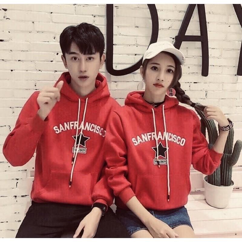 {Có ảnh thật} Áo hoodie đỏ Unisex nam nữ in trang trí