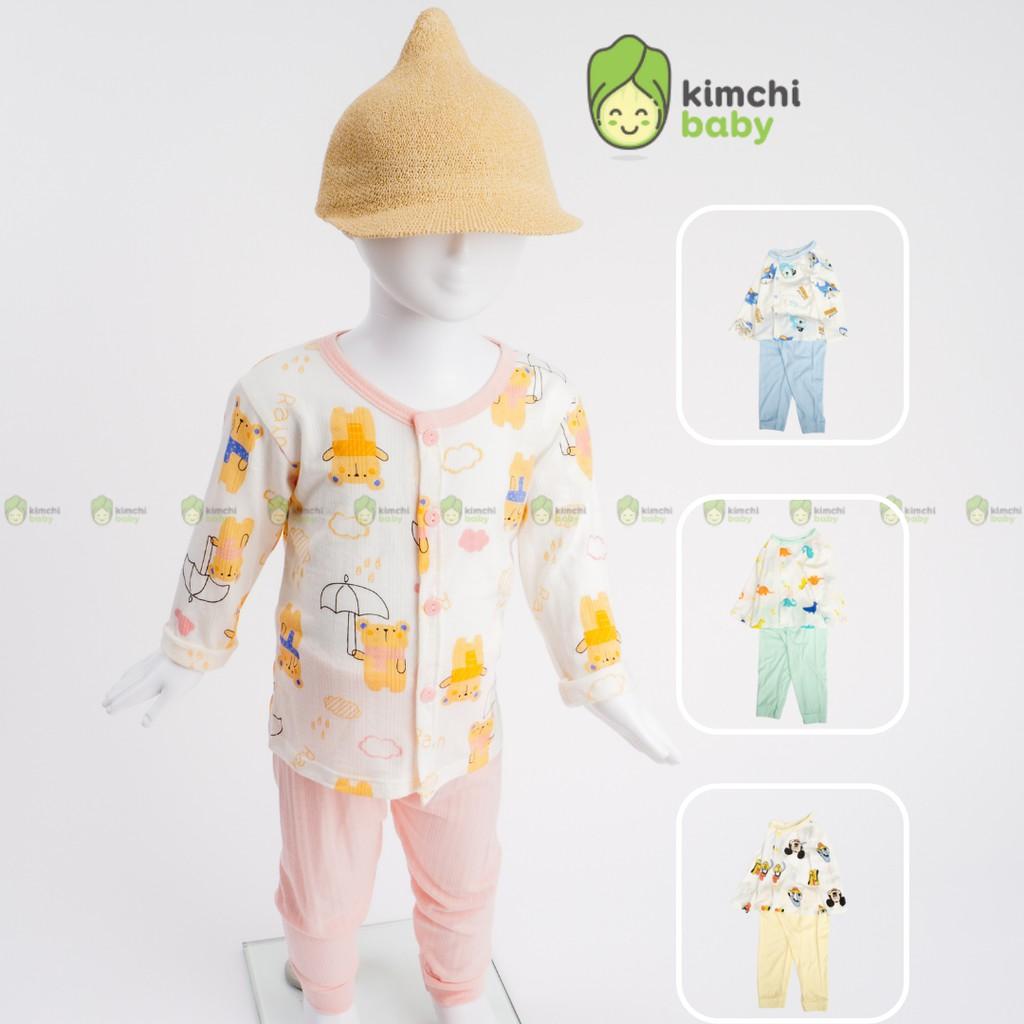 Đồ Bộ Dài Tay Cúc Giữa Bé Gái, Bé Trai UNCHI Vải Cotton Thông Hơi Mềm Mát, Quần Áo Sơ Sinh Thu Đông Cho Bé UNTD2105