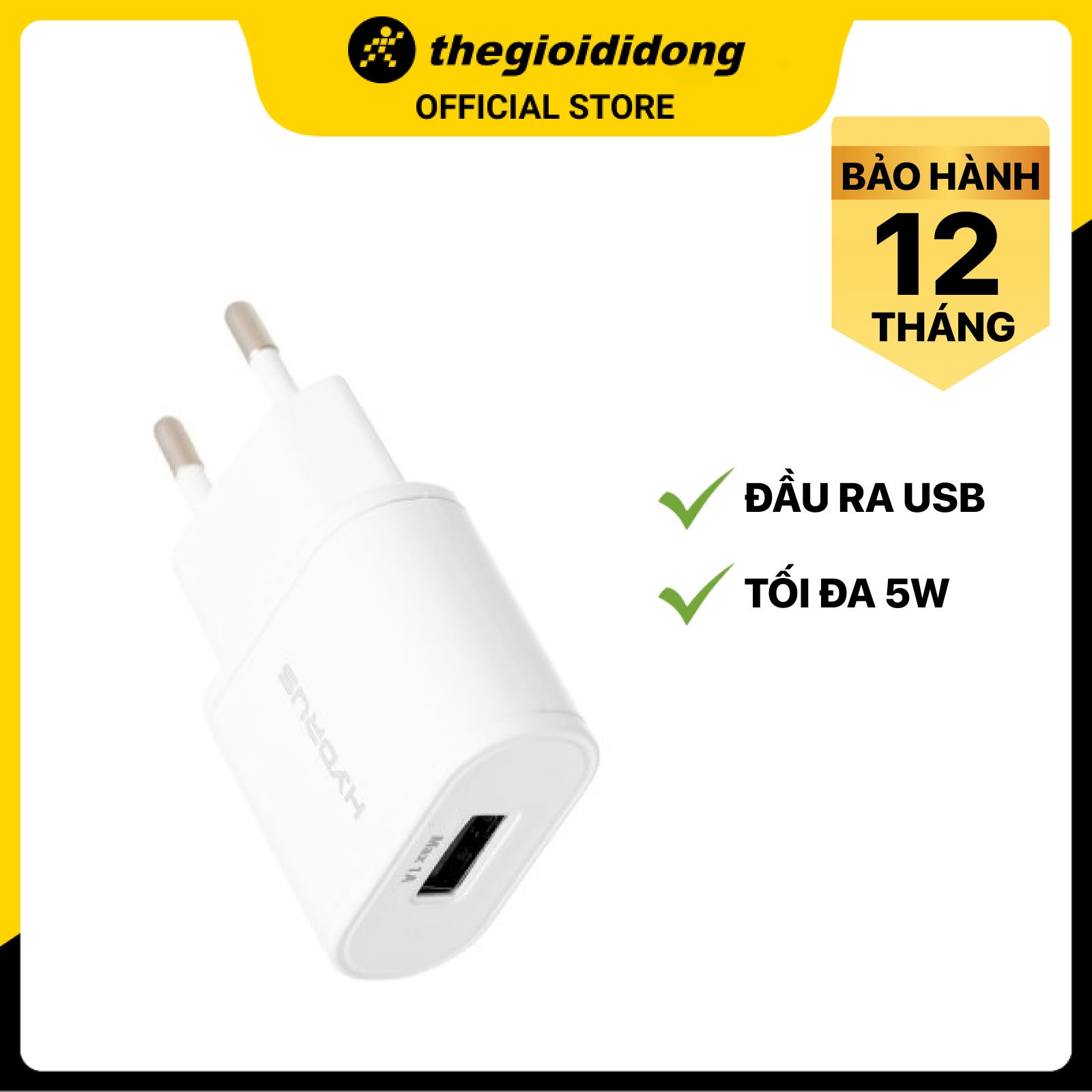 Adapter Sạc USB 5W Hydrus CS-TC027 Trắng - Hàng Chính hãng