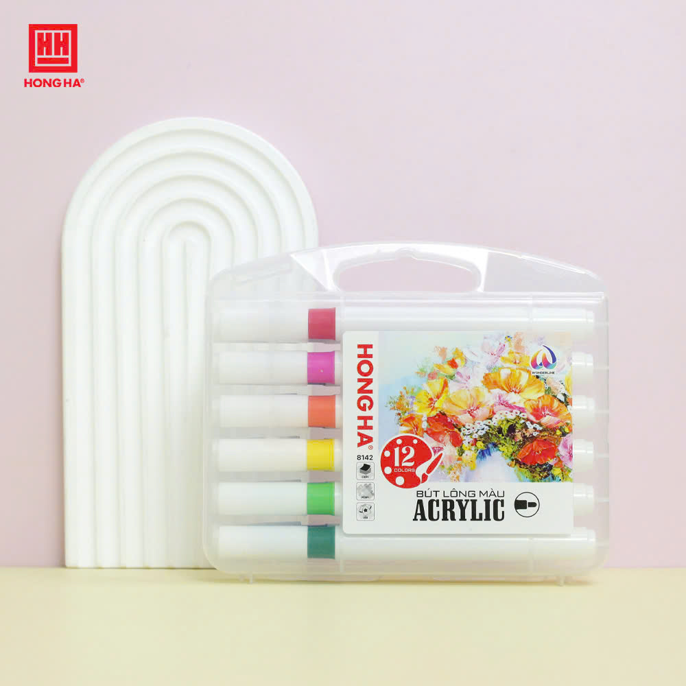 Bút lông màu Acrylic Hồng Hà tô trên mọi chất liệu (12/24/36 màu) - 8142/8143/8144