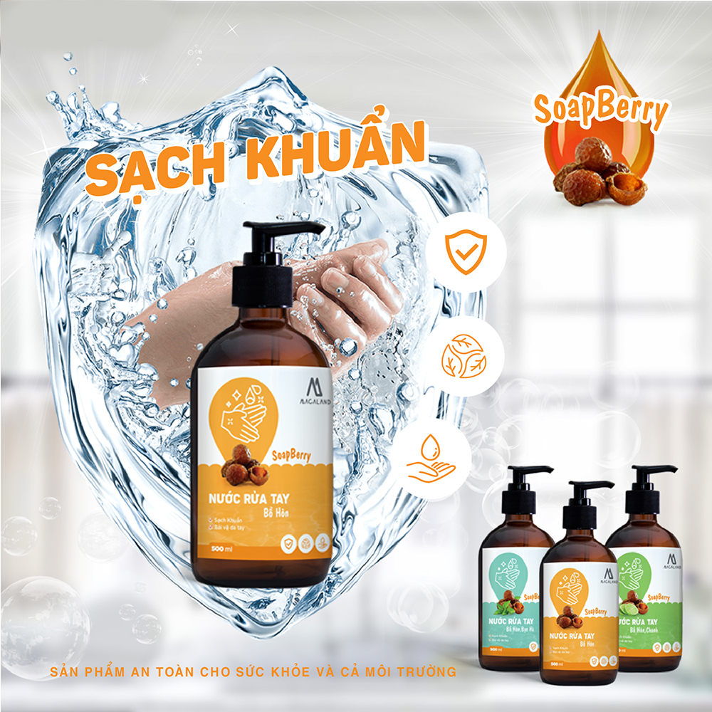 Nước rửa tay chiết xuất Bồ Hòn và tinh dầu Bạc Hà 500ml JULYHOUSE sạch khuẩn, khử mùi