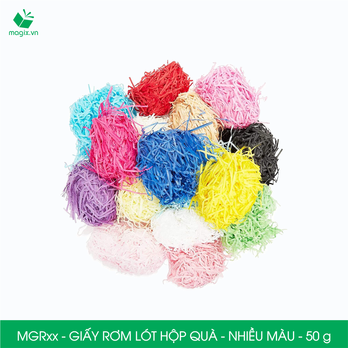 50g Giấy rơm lót hộp quà - Giấy sợi rơm trang trí - Giấy vụn chống sốc - NHIỀU MÀU