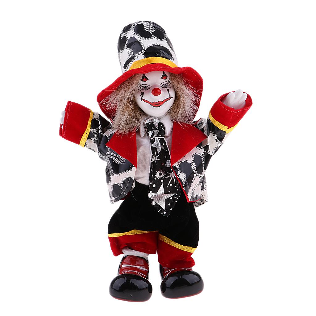 7inch Vintage Porcelain Clown Doll - can Sitting & Standing, Hand Painted Harlequin Doll Home Office Display Decoration,Valentin Gift