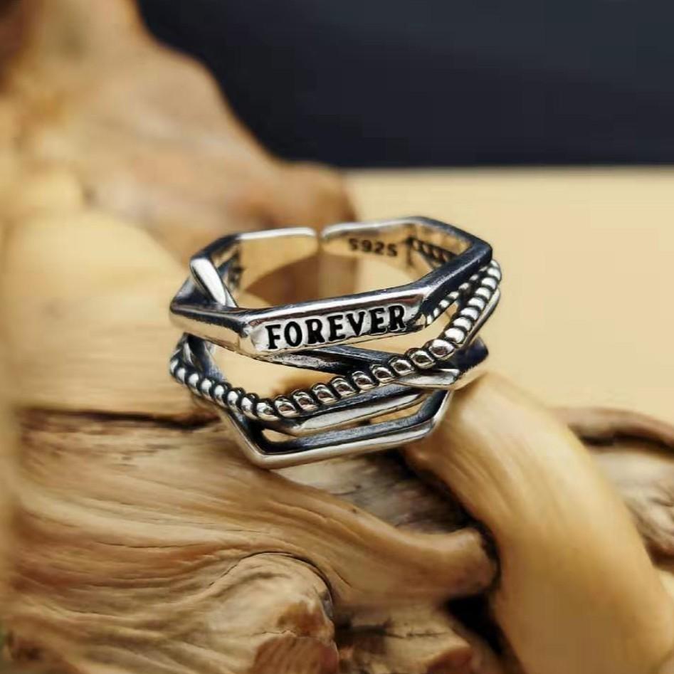Nhẫn Unisex Chữ Forever Mạ Bạc Freesize Phong Cách Cá Tính