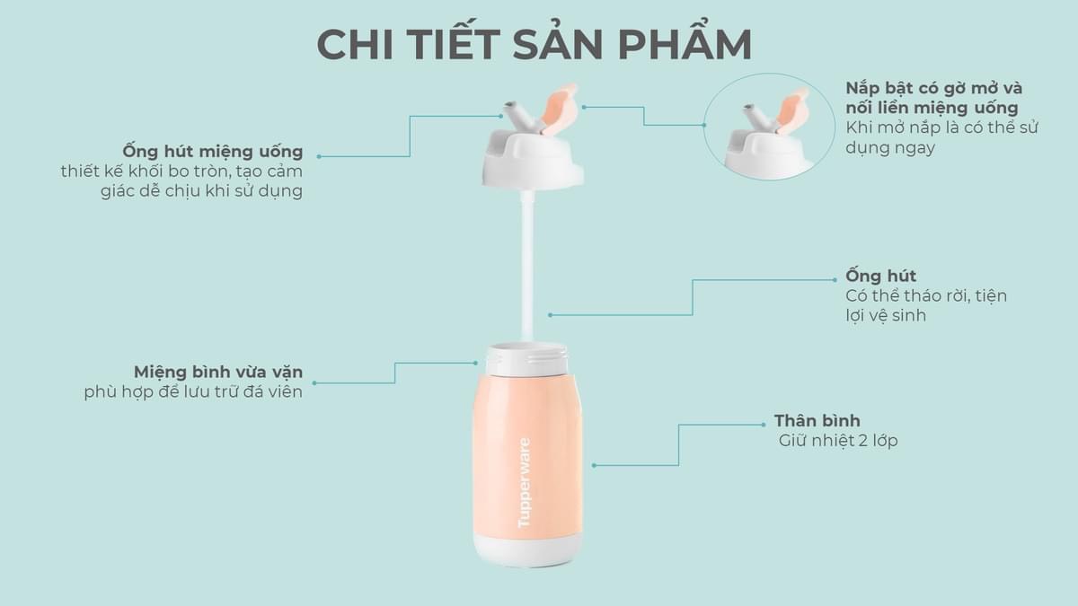 Bình nước giữ nhiệt 330ml có ống hút Mini Lohas - Tupperware chính hãng