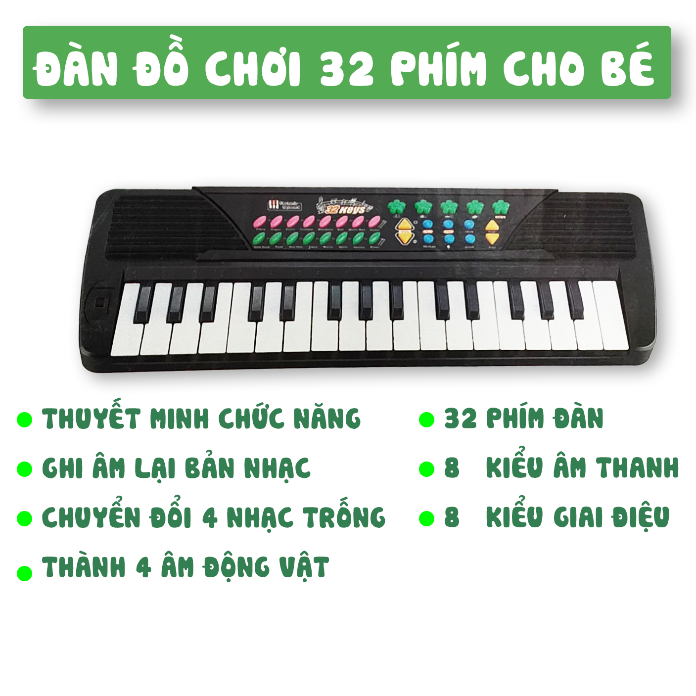 ĐỒ CHƠI ĐÀN ORGAN 32 PHÍM, CÓ MICRO, MÀU ĐÈN