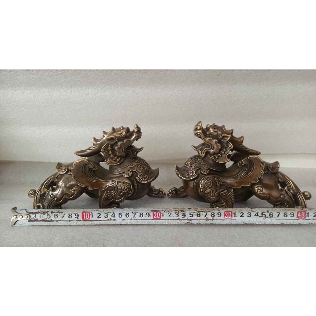 Cặp Tỳ Hưu Phong Thủy cỡ Đại 22cm Bằng Đồng Bày Thần Tài, Tỳ Hưu Đồng