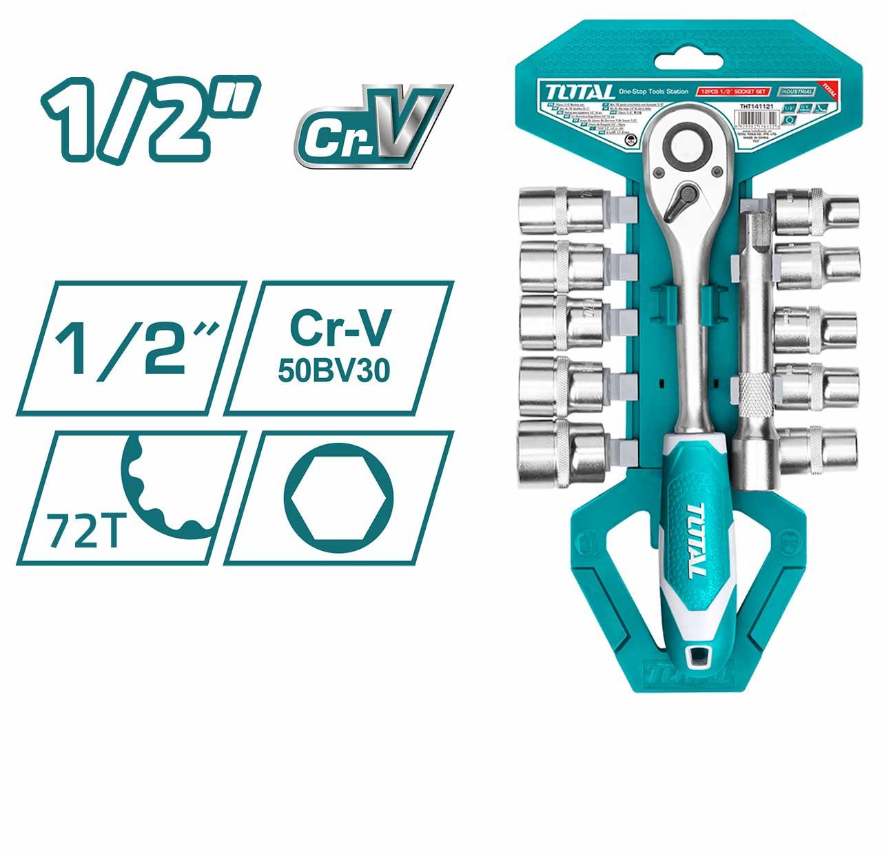 BỘ 12 CÁI SOCKET (1/2 INCH) &amp; CẦN 2 CHIỀU TOTAL THT141121 - HÀNG CHÍNH HÃNG