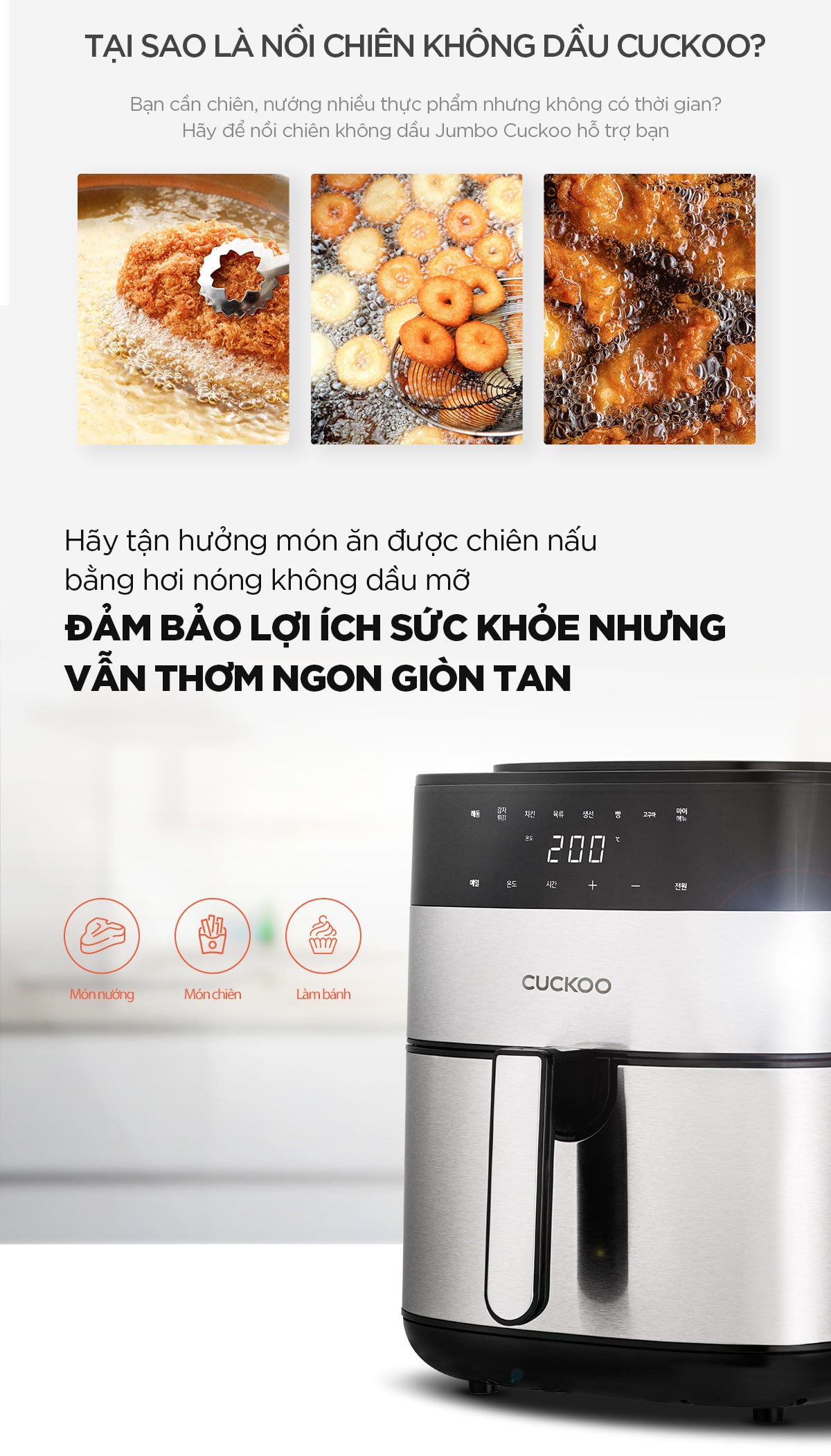 Nồi chiên không dầu điện tử Cuckoo 5.5L CAF-G0510T - Công suất 1750W - Giỏ chiên chống dính, không cần lật trở - Màn hình LED thông minh - Chất lượng Hàn Quốc - Hàng chính hãng Cuckoo Vina