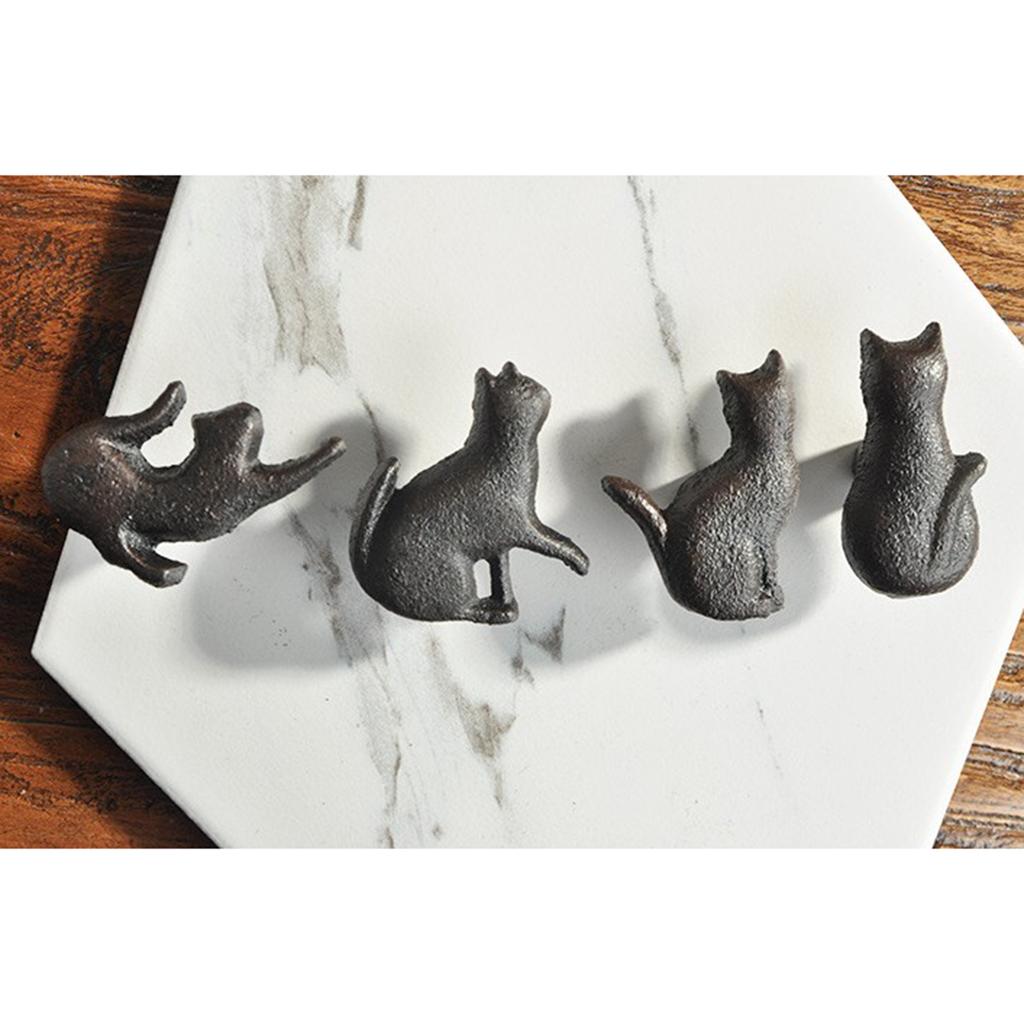 4pcs Retro Cat Design Furniture Door Knob Cast Iron Wardrobe Drawer Pulls
