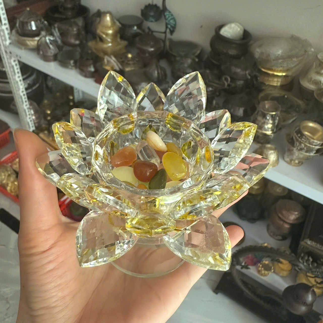 Chân đèn bơ bông sen pha lê (chân nến sen pha lê)