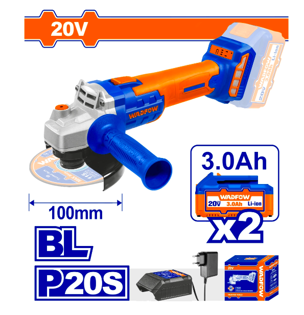 MÁY MÀI GÓC DÙNG PIN 20V (KHÔNG CHỔI THAN) WLAPM12 WADFOW (KÈM 2 PIN 3.0 AH &amp; SẠC) - HÀNG CHÍNH HÃNG