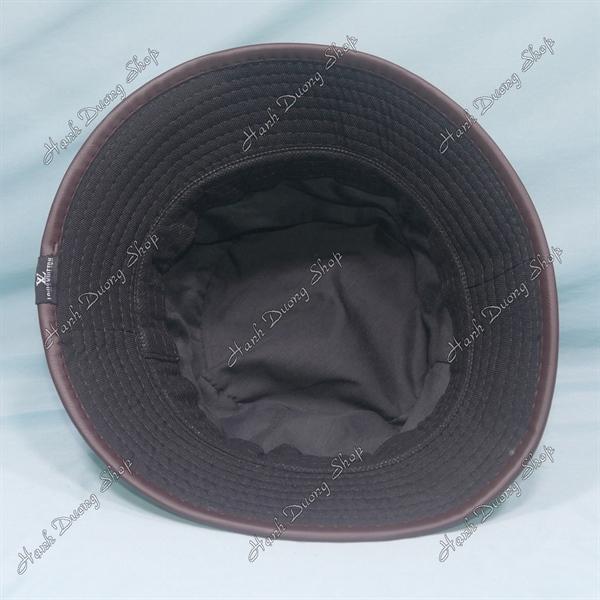Mũ tai bèo nam nữ nón bucket thêu chữ LV vành có viền da xung quanh chất liệu vải cotton vòng đầu 56-57cm - Xám