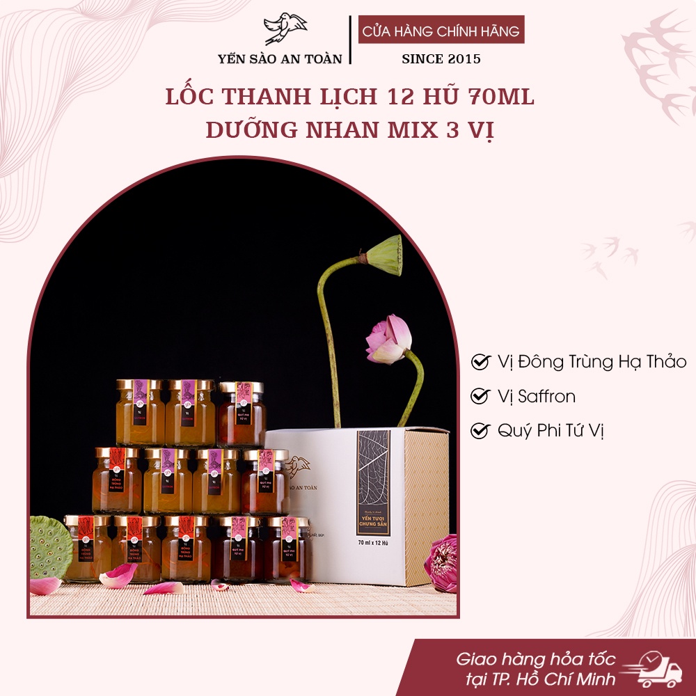 Yến chưng sẵn combo 12 hũ mix 3 vị dưỡng nhan giúp phụ nữ đẹp da ĐẬM ĐẶC YẾN TƯƠI từ Yến Sào An Toàn