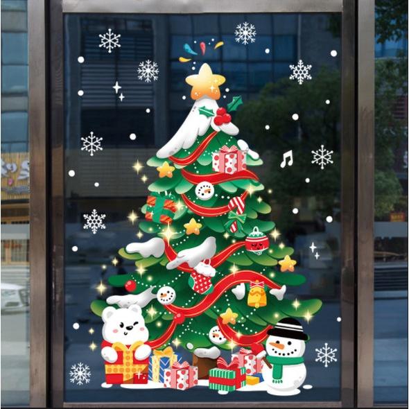 Decal trang trí Noel Hít Tĩnh Điện 2 mặt - CÂY THÔNG QUÀ CÙNG GẤU TUYẾT ĐÁNG YÊU