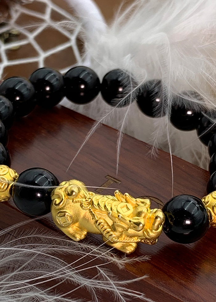 Vòng Đá Thạch Anh Đen 10 Ly Charm Tỳ Hưu Bạc Si