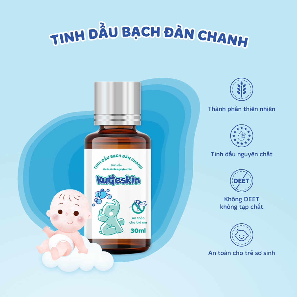 Tinh dầu Bạch đàn chanh tự nhiên Kutieskin30ML giúp đuổi muỗi, côn trùng và làm nhanh dịu, lành vết đốt