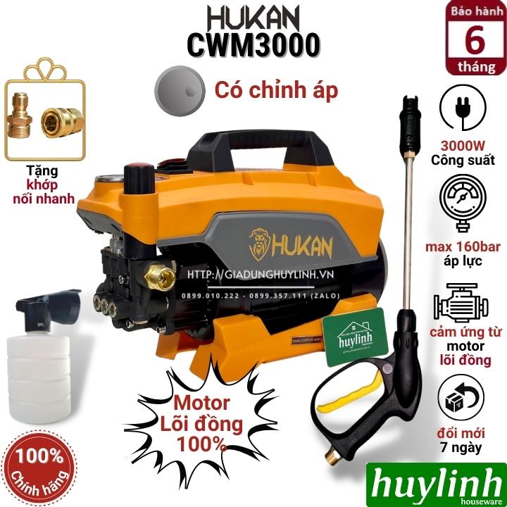 Máy xịt rửa xe chỉnh áp Hukan CWM3000 - Công suất 3000W - Áp lực 160 bar- Motor lõi đồng - Tặng khớp nối nhanh đầu ra