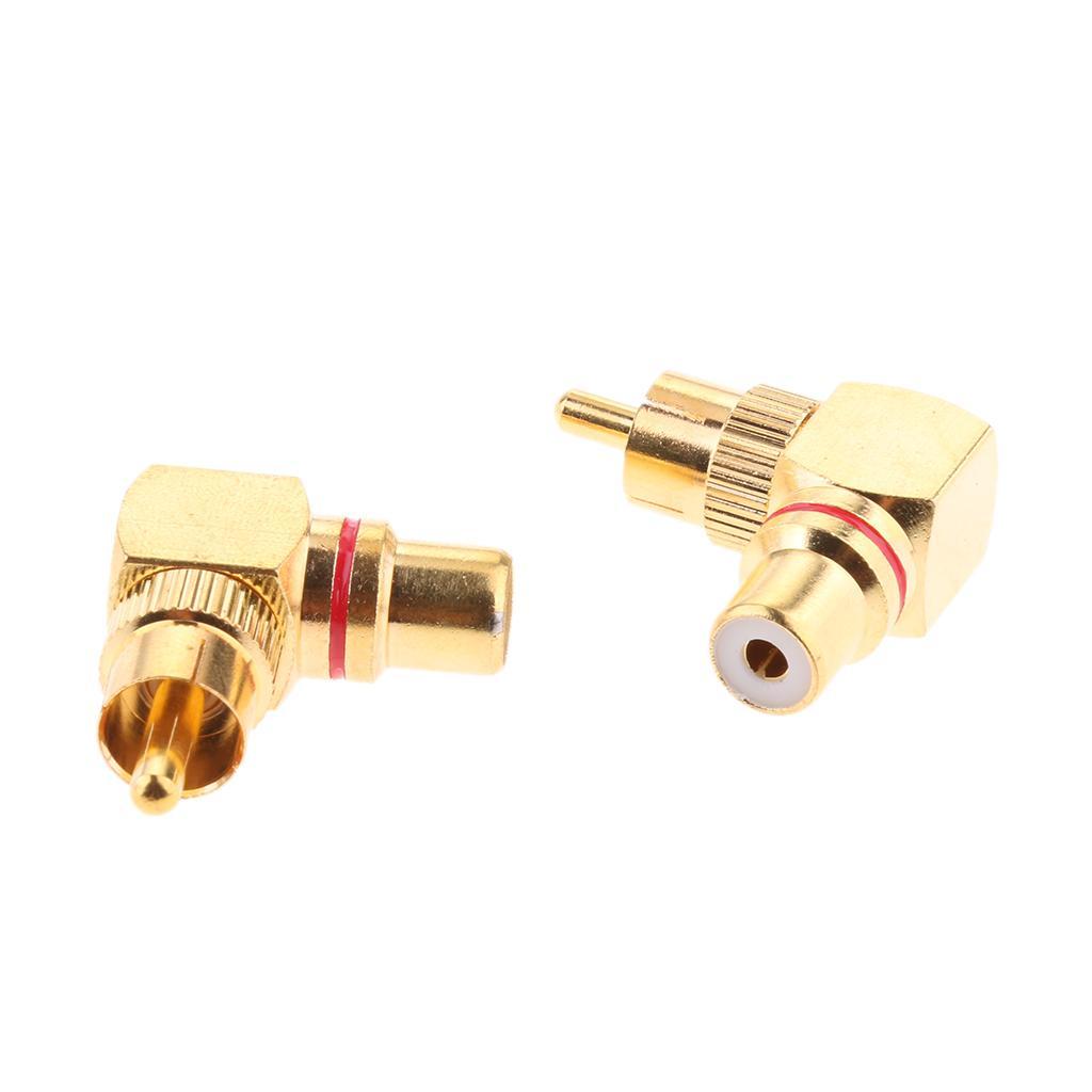 2-6pack 2x Right Angle RCA Adaptor Plug Male to Female 90 Degrees Gold Plated