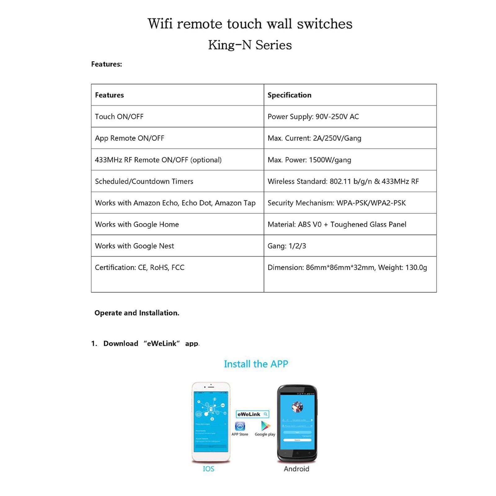Luxury WIFI Wall Touch Home LED Light Smart Switch Remote Control 1 Gang