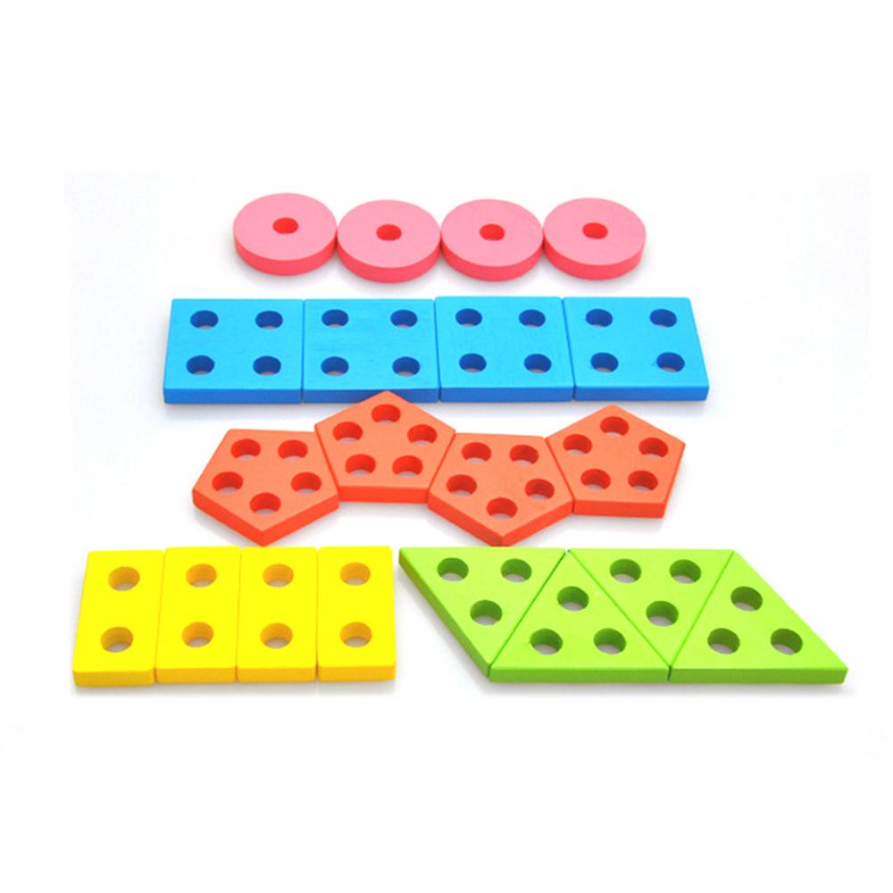 Wooden Geometric Column Toy Shape Color Sorting Blocks Early Educational Learning Tool for Kids Toddlers Preschoolers