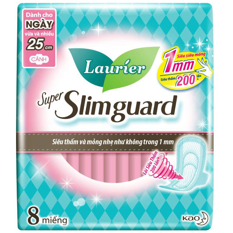 Băng Vệ Sinh Laurier Super SlimGuard Siêu Mỏng Bảo Vệ 25cm 08 Miếng