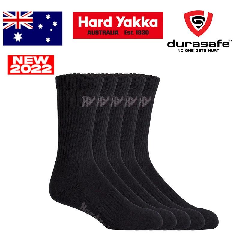 Set 5 vớ / tất cổ cao HARD YAKKA G20035 Men’s Cotton Crew Worksock 5 Pack Black Free Size