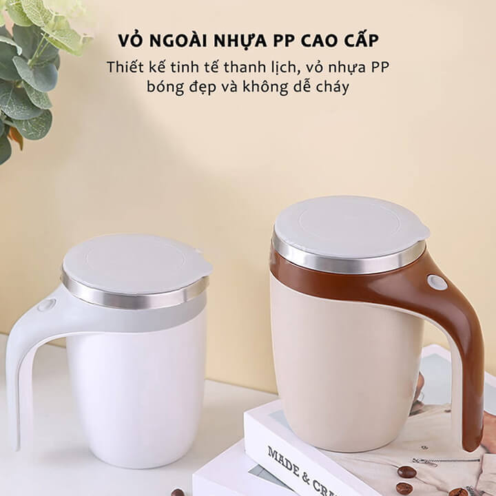 Cốc giữ nhiệt pha cà phê tự khuấy lõi Inox 304 dung tích 380ml, Ly tự khuấy nam châm pha đồ uống, trà Coffee thông minh-XY221