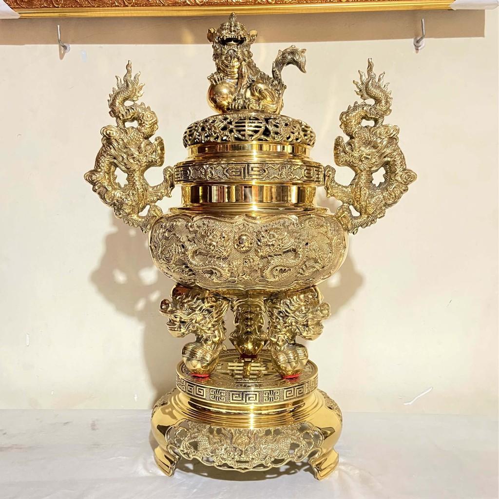 Bộ Tam Sự Đỉnh Tròn Bằng Đồng Cao 53cm