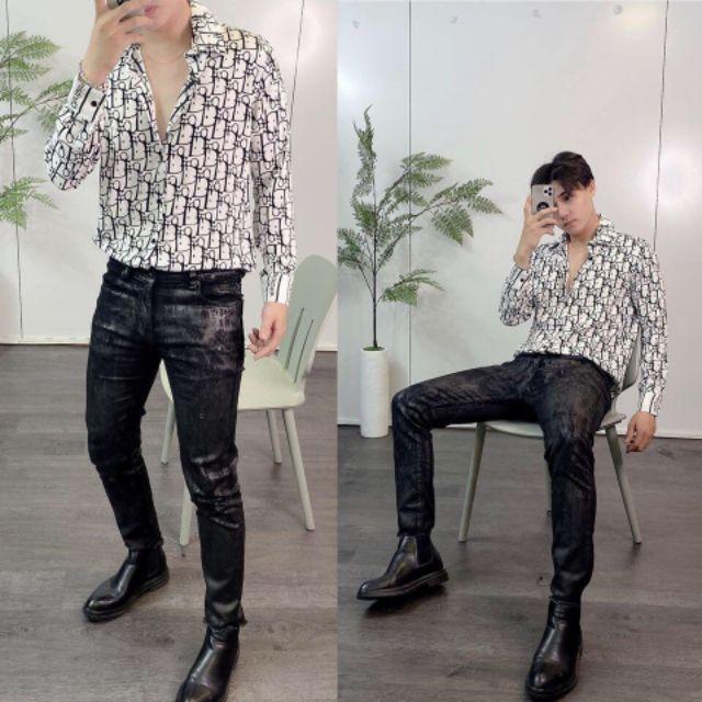 Áo sơ mi nam dài tay Dr trắng đen nổi Full cao cấp