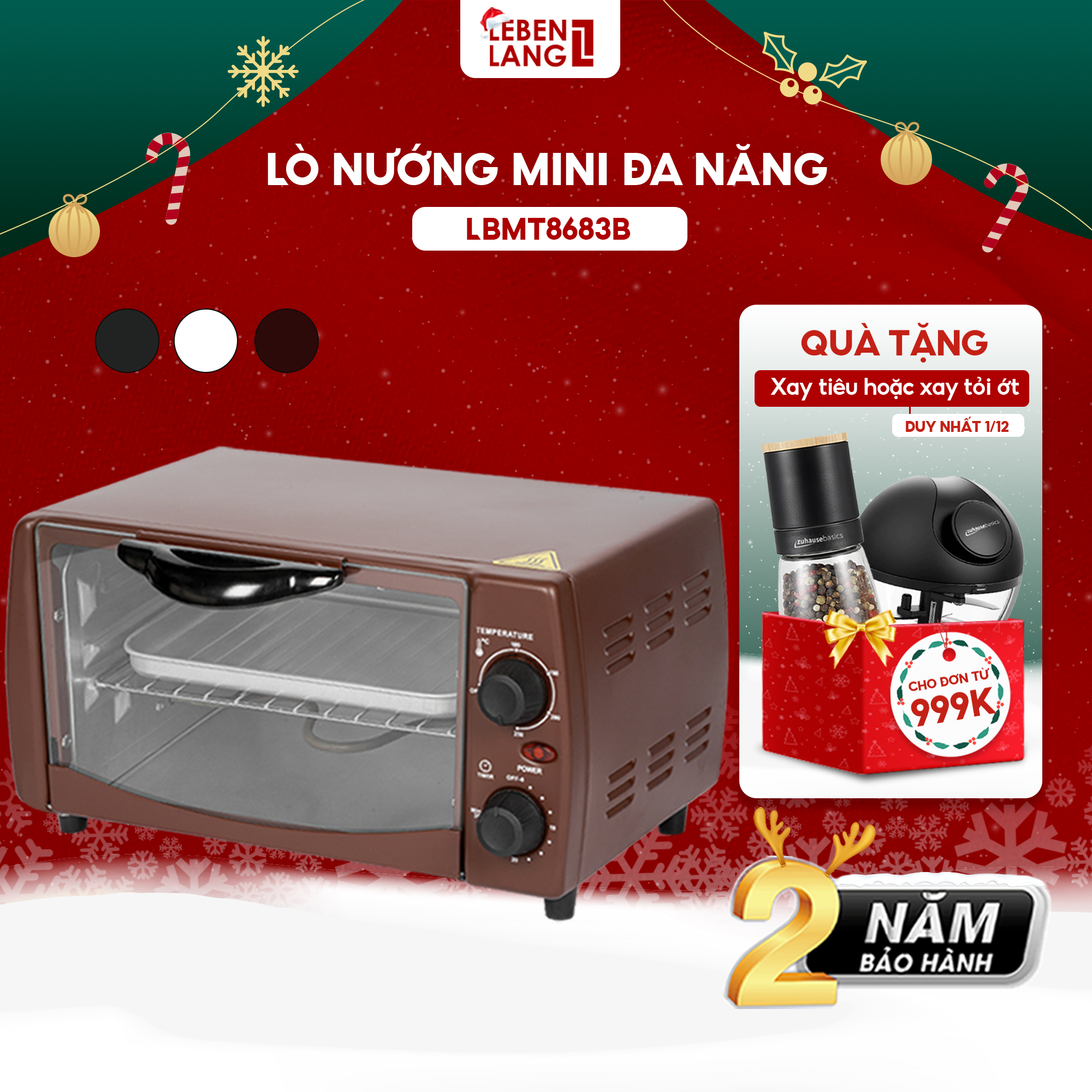 Lò nướng mini đa năng LEBENLANG, công suất 800W, dung tích 12l, LBMT8683S - hàng chính hãng