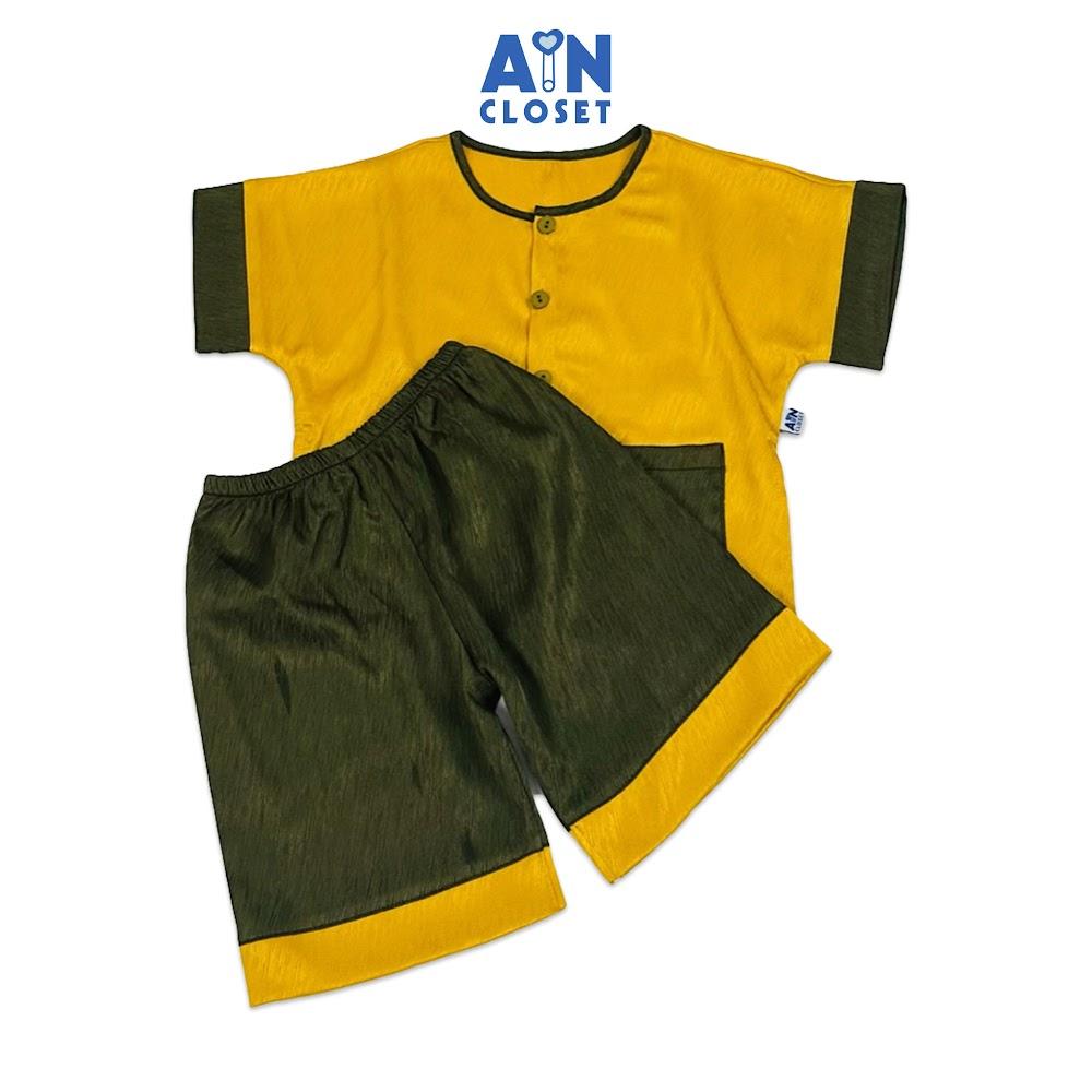 Bộ quần áo Bà ba Lửng unisex cho bé hoa văn Vân Gỗ Vàng Rêu gấm - AICDBTKUQGPZ - AIN Closet