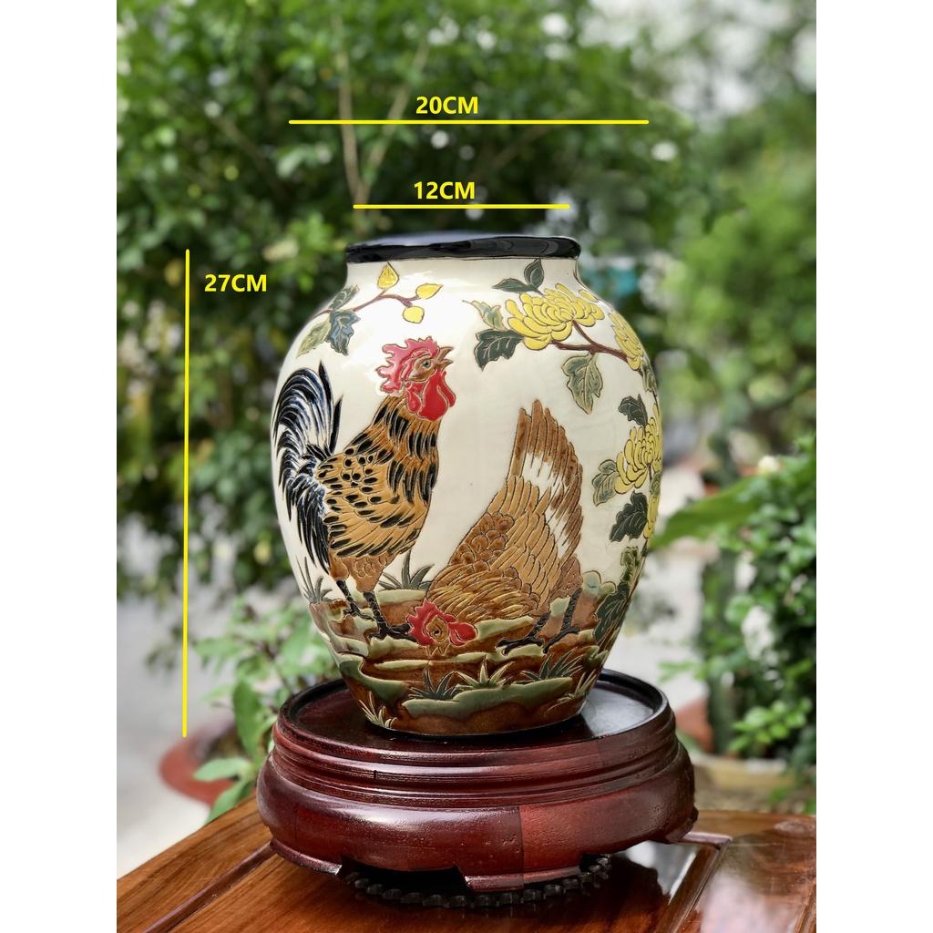 Bình Hoa Họa Tiết Đôi Gà Gốm Thủ Công Nam Bộ Trang Trí Cấm Hoa Decor