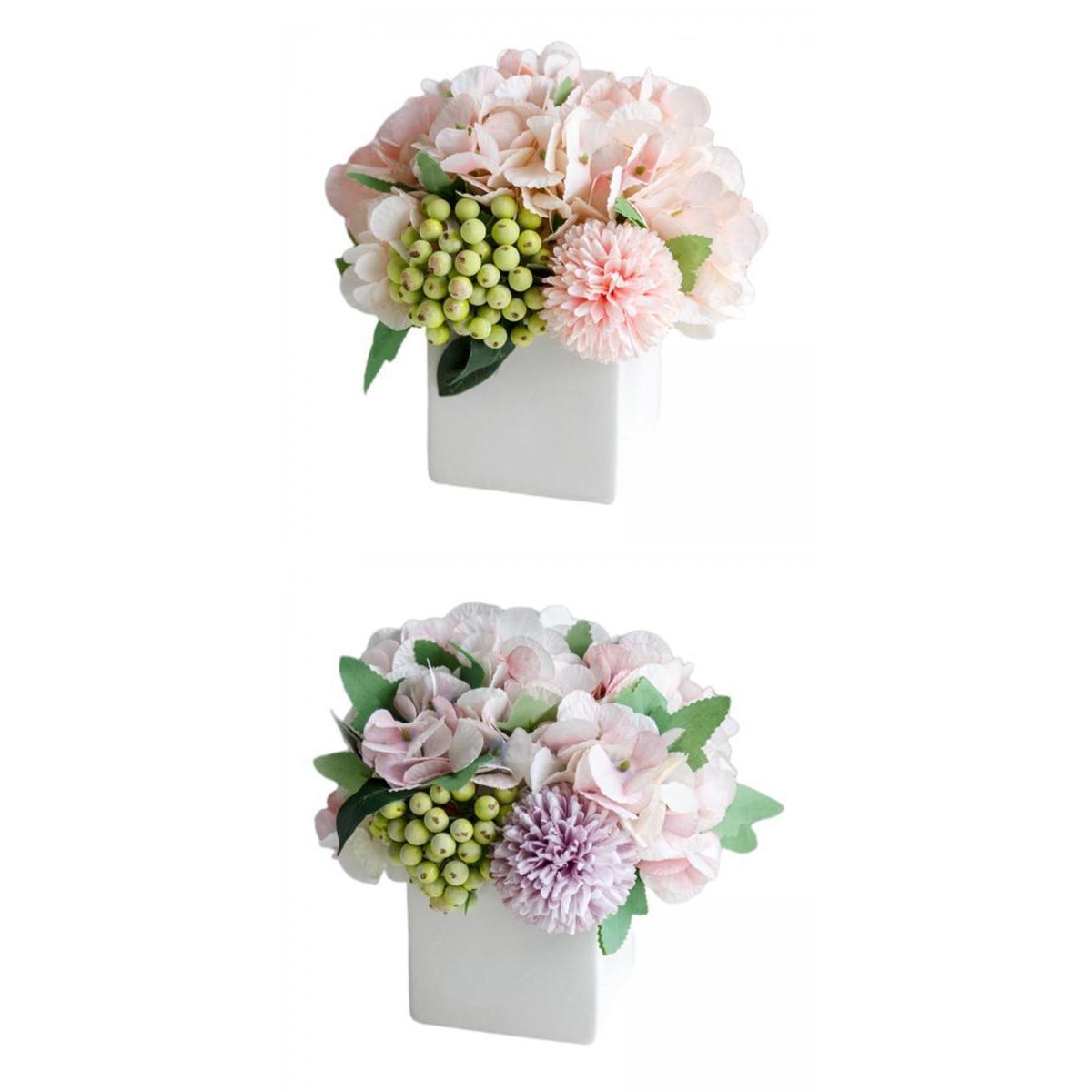 2x Artificial Silk Flowers Fake Hydrangea Garden Wedding Decor with Vase